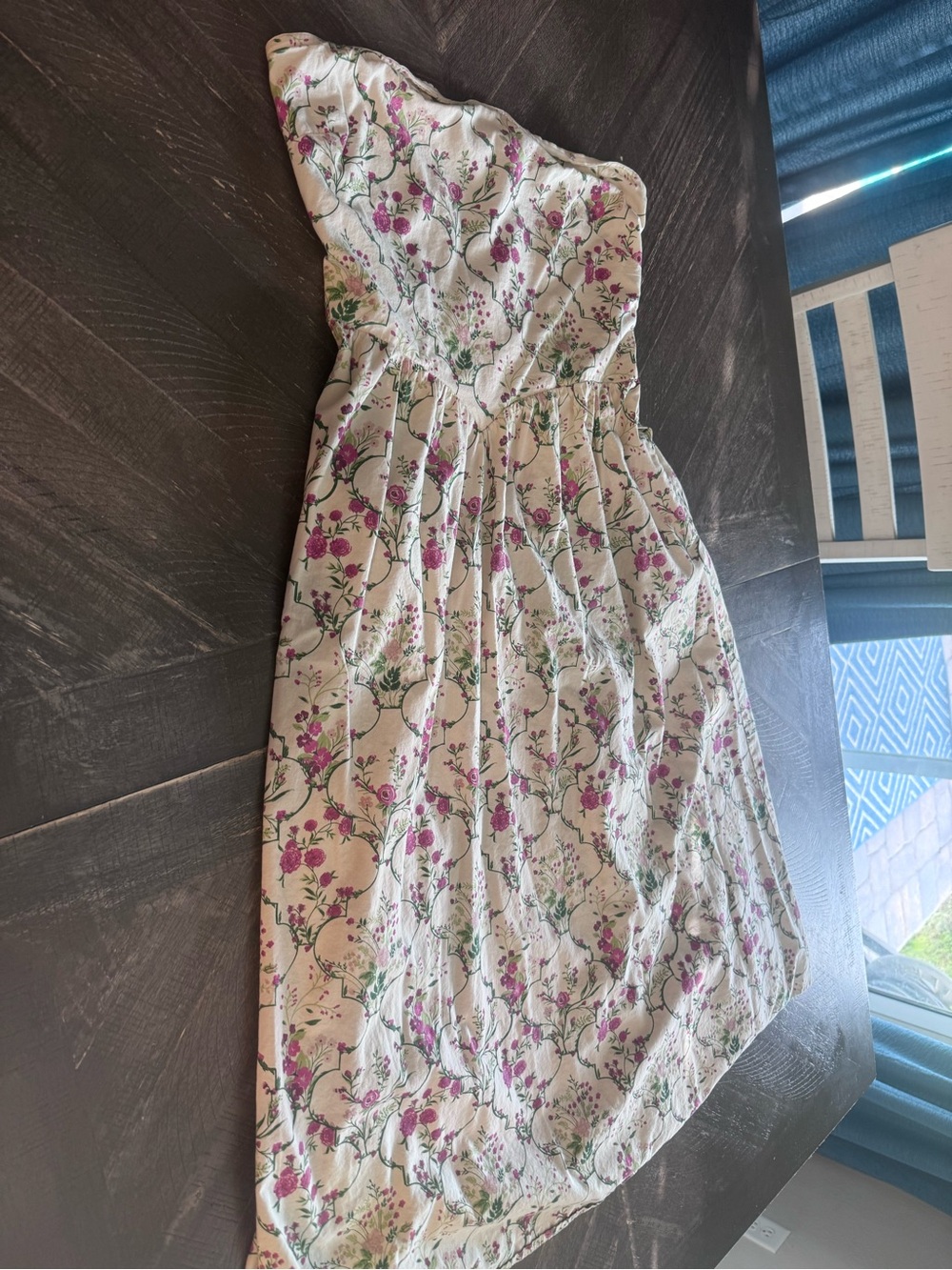 Jessica Simpson Strapless Floral Midi Dress in Cream and Pink